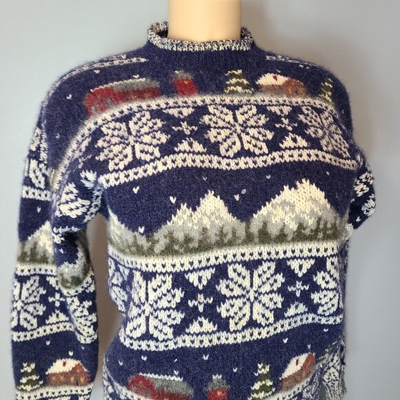 Vtg Woolrich Sweater Womens Medium Fair Isle Cottage Farm Wool Handframed 90s - Picture 5 of 11